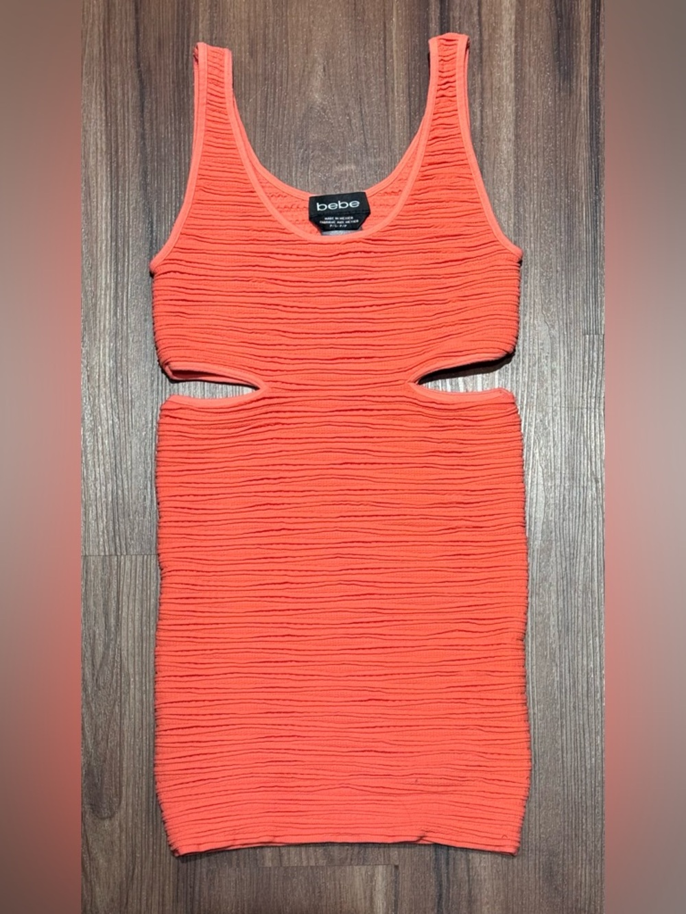 Bebe Orange Bodycon Ruched Mini Dress – S
